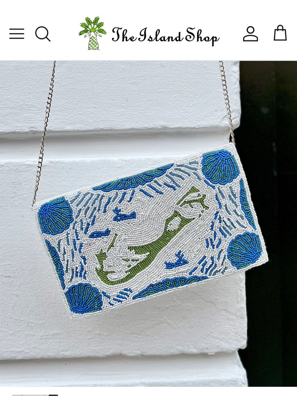 Island-Inspired White Beaded Clutch with Blue & Green Accents, Bernuda